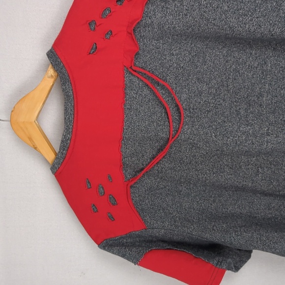 ENCRYPTED Men's Gray Red Oversized Distressed Techwear T-Shirt - Picture 5 of 6